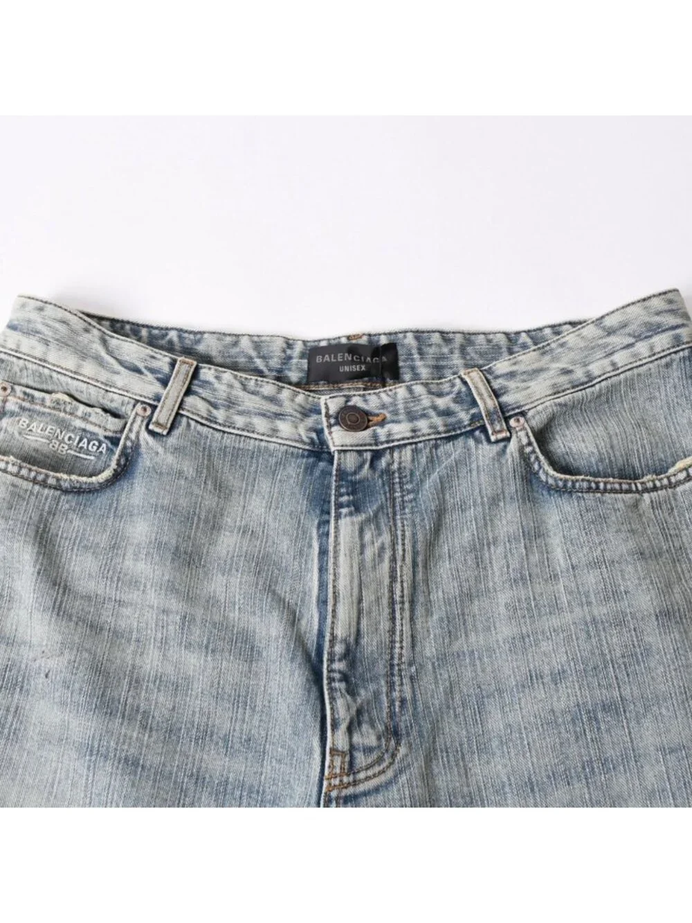 Balenciaga Baggy Wide Leg Denim Pants Indigo Blue Jeans Blanc